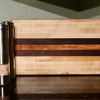 img_1359-2 Edge Grain Hardwood Cutting Board β 15β x 8β x 1β (Maple, Cherry, Peruvian Walnut)