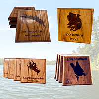 Untitled design(5) Custom Lake or Pond Map Red Oak Coasters — Personalized Lake Design (Set of 4)