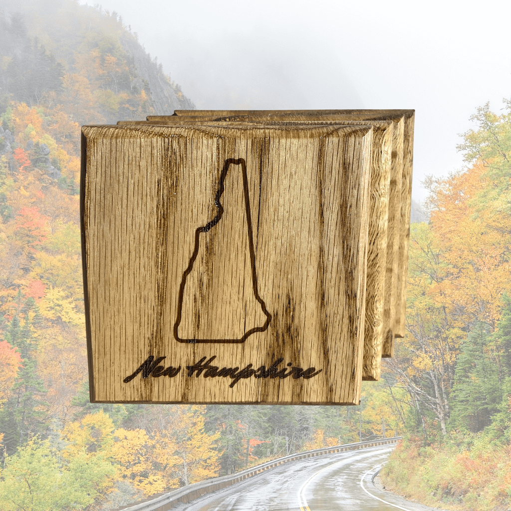New Hampshire State Coasters - Red Oak Wood - Rustic New England Decor - Housewarming Gift - Set of 4