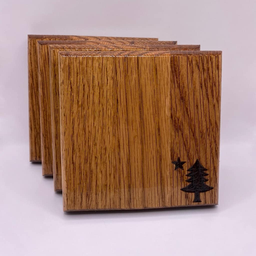 Old Flag Of Maine Red Oak Coasters - Vintage Maine Gift - Set Of 4