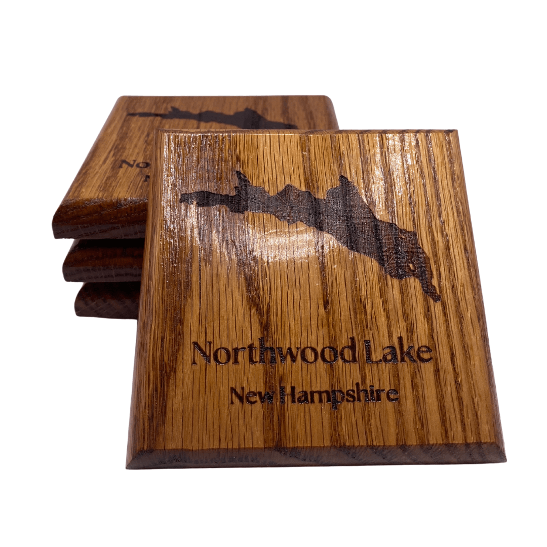 Northwoods Lake Engraved Red Oak Coasters โ Set of 4