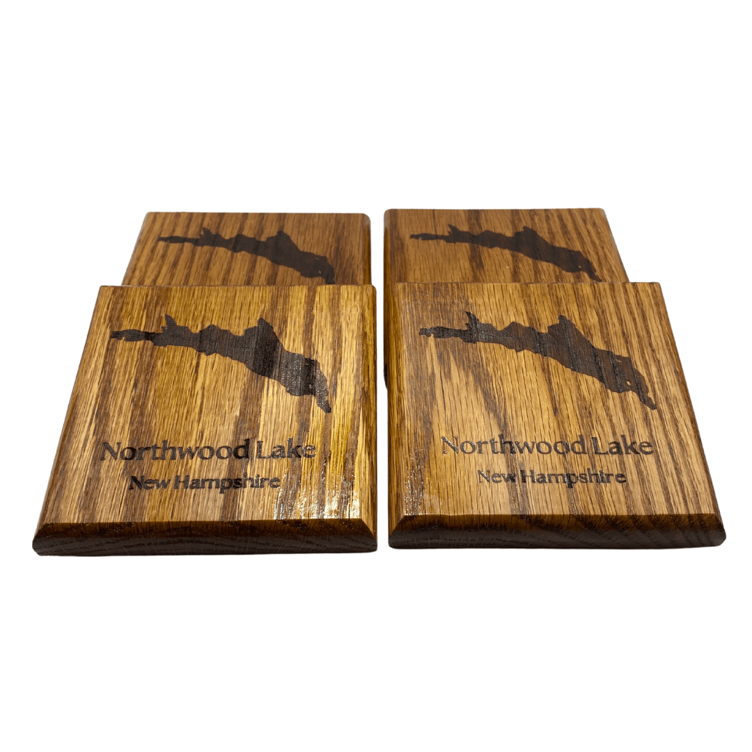 Northwoods Lake Engraved Red Oak Coasters โ Set of 4 - Image 3