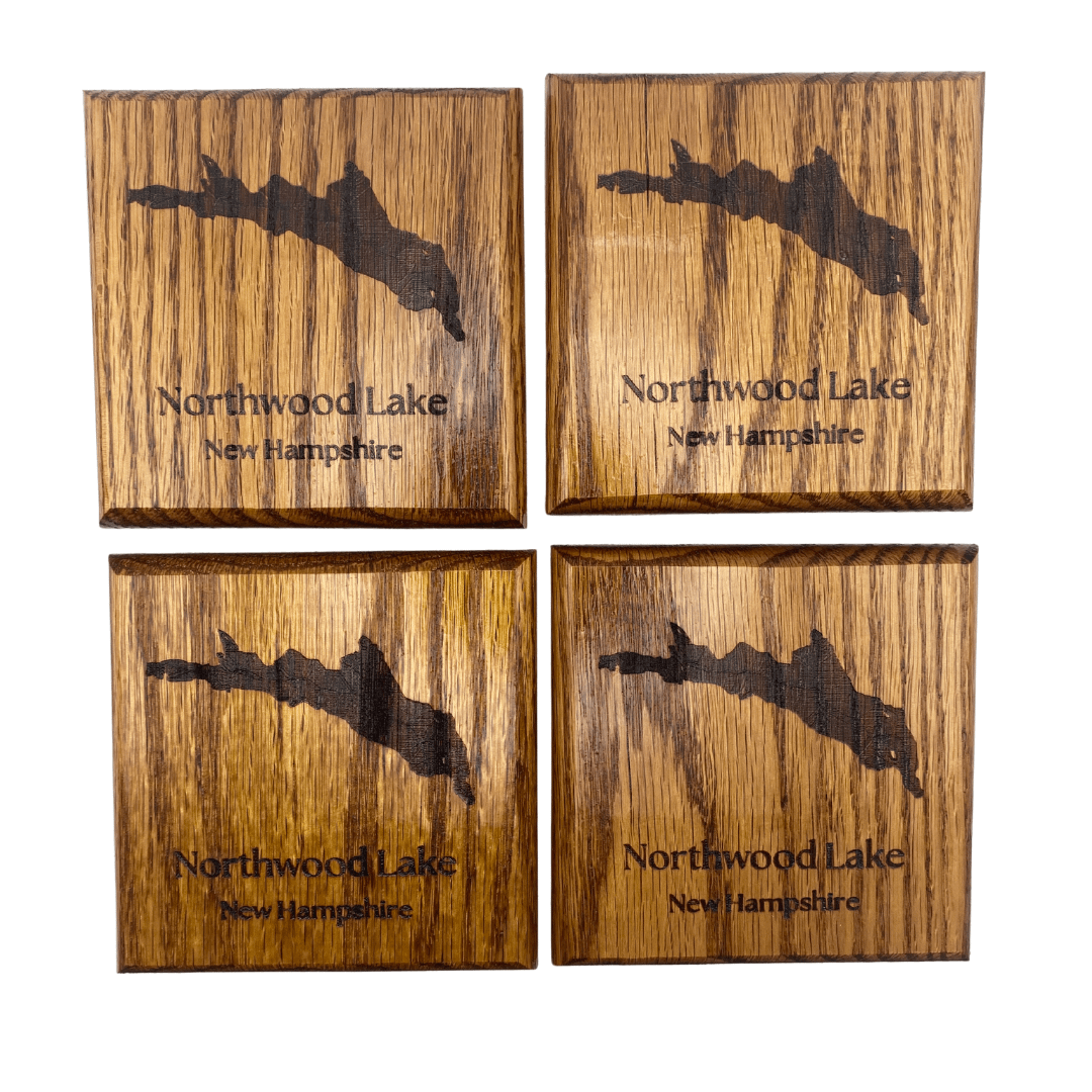 Northwoods Lake Engraved Red Oak Coasters โ Set of 4 - Image 4