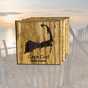 Cape Cod Coasters - Nautical Red Oak Wood - New England Coastal Decor Gift - Set of 4