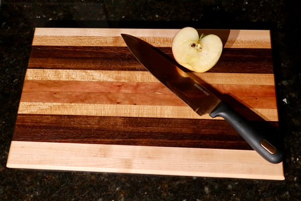 img_1377 Edge Grain Hardwood Cutting Board – 16” x 10” x 1” (Maple, Cherry, Peruvian Walnut)