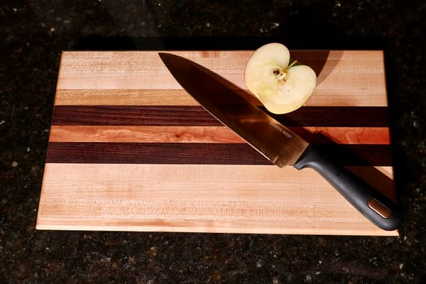 img_1380-2 Edge Grain Hardwood Cutting Board β 15β x 8β x 1β (Maple, Cherry, Peruvian Walnut)