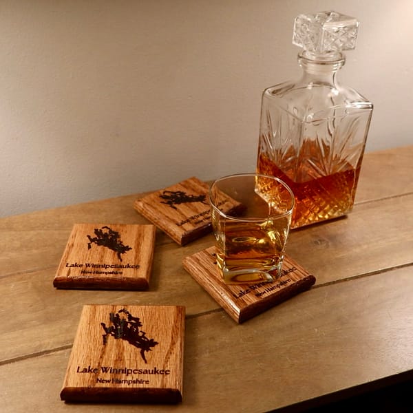 img_1391 Lake Winnipesaukee Design Red Oak Coasters – Set of 4