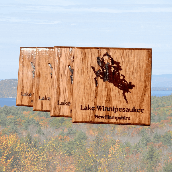 Untitled design(14) Custom Lake or Pond Map Red Oak Coasters — Personalized Lake Design (Set of 4)