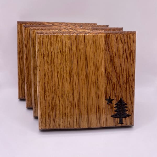 img_8877 Old Flag Of Maine Red Oak Coasters - Vintage Maine Gift - Set Of 4