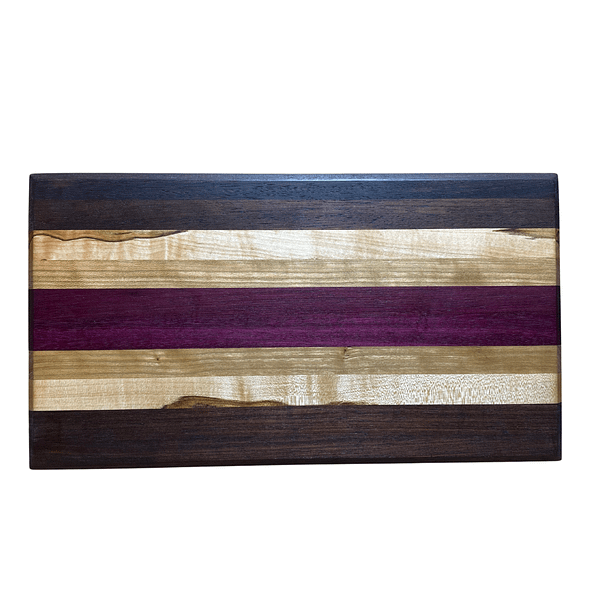 1 Edge Grain Hardwood Cutting Board – Cherry, Ambrosia Maple, Peruvian Walnut & Purpleheart (8″ × 15″ × 1.25″)