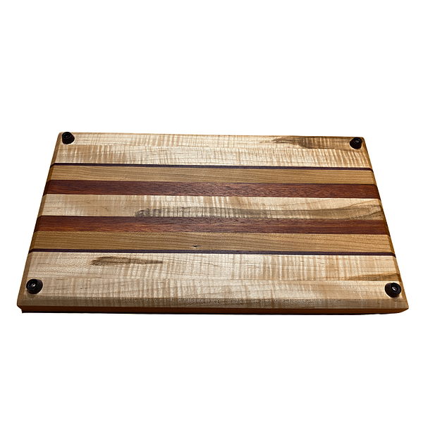 2 Edge Grain Hardwood Cutting Board with Feet | 16 x 9 x 1.25 | Ambrosia Maple, Cherry, Purpleheart & Bloodwood