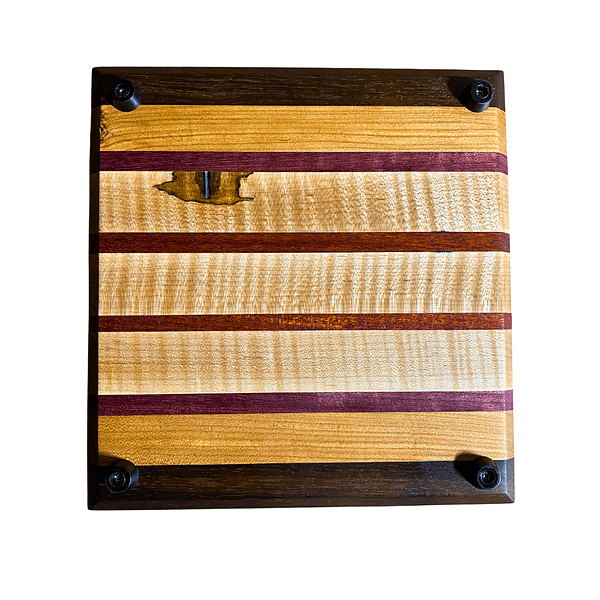 2 Edge Grain Hardwood Cutting Board | 8.5" x 8.25" x 1.25" | Peruvian Walnut, Cherry, Curly Ambrosia Maple, Purpleheart & Bloodwood