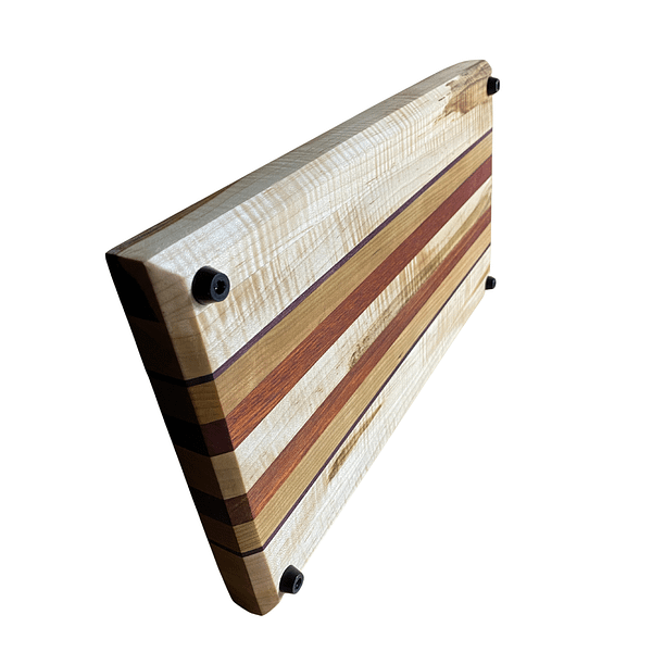 3 Edge Grain Hardwood Cutting Board with Feet | 16 x 9 x 1.25 | Ambrosia Maple, Cherry, Purpleheart & Bloodwood