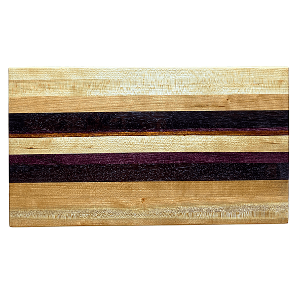2 Edge Grain Hardwood Cutting Board – Cherry, Peruvian Walnut, Purpleheart & Bloodwood (14″ × 8″ × 1.25″)