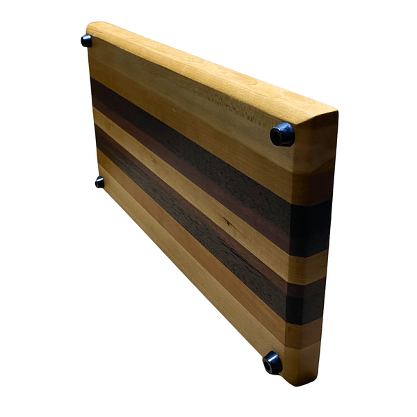3 Edge Grain Hardwood Cutting Board – Cherry, Peruvian Walnut, Purpleheart & Bloodwood (14″ × 8″ × 1.25″)