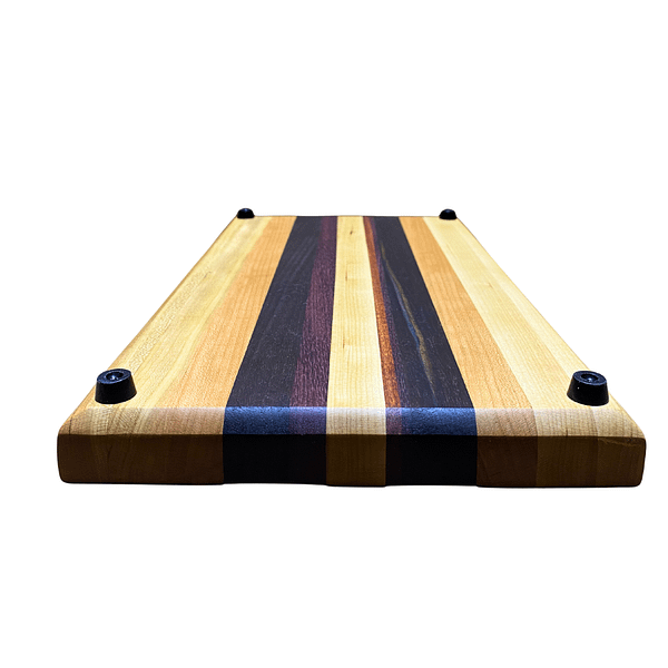 4 Edge Grain Hardwood Cutting Board – Cherry, Peruvian Walnut, Purpleheart & Bloodwood (14″ × 8″ × 1.25″)